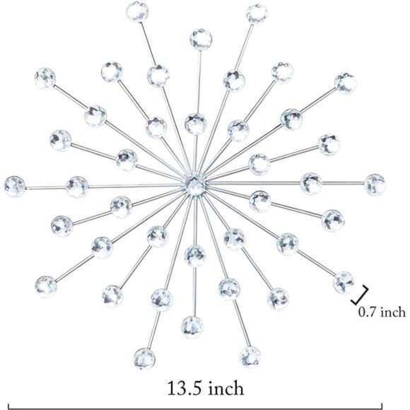 3Set Silver Metal Jeweled Wall Art Bling Crystal Home Décor Sun Burst Rhinestone - Picture 6 of 7